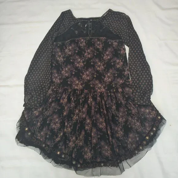 Free People Women's Midnight Garden Combo Sheer Long Sleeve Elsie Dress XS/TP - Picture 5 of 14